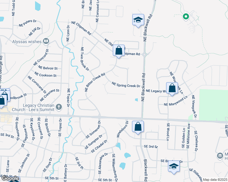 map of restaurants, bars, coffee shops, grocery stores, and more near 2516 Northeast Willow Creek Lane in Lee's Summit