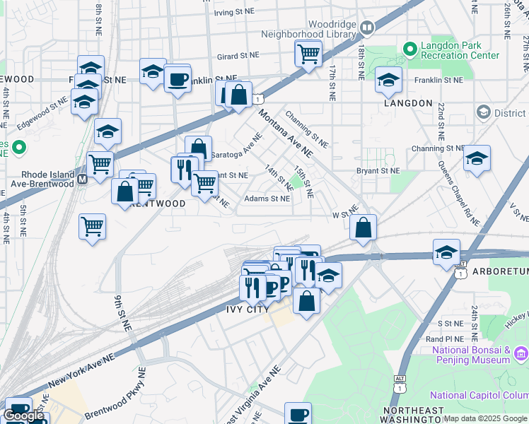 map of restaurants, bars, coffee shops, grocery stores, and more near 101 Independence Avenue Southeast in Washington