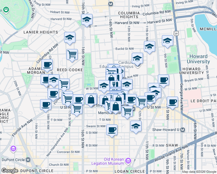 map of restaurants, bars, coffee shops, grocery stores, and more near 101 Independence Avenue Southeast in Washington