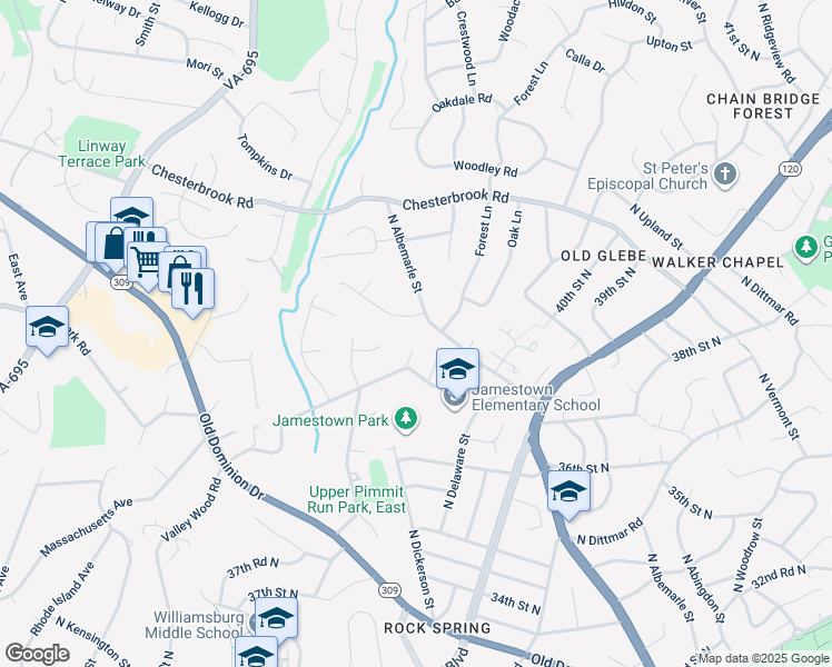 map of restaurants, bars, coffee shops, grocery stores, and more near 1740 Atoga Avenue in McLean