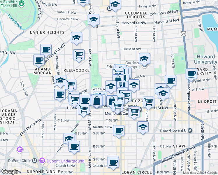 map of restaurants, bars, coffee shops, grocery stores, and more near 101 Independence Avenue Southeast in Washington