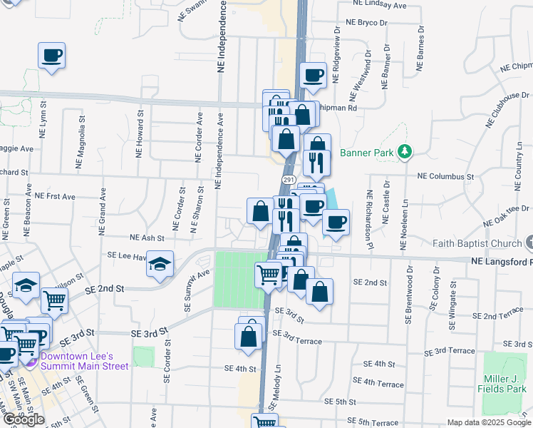 map of restaurants, bars, coffee shops, grocery stores, and more near in Lee's Summit