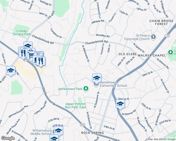 map of restaurants, bars, coffee shops, grocery stores, and more near 1740 Atoga Avenue in McLean
