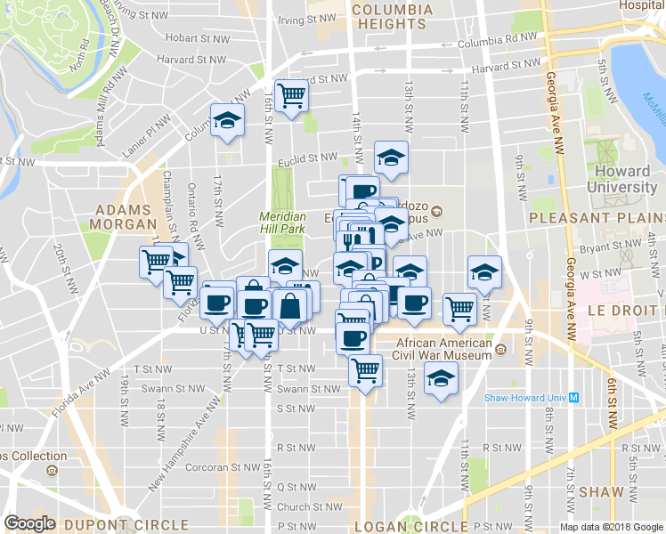 map of restaurants, bars, coffee shops, grocery stores, and more near 101 Independence Avenue Southeast in Washington