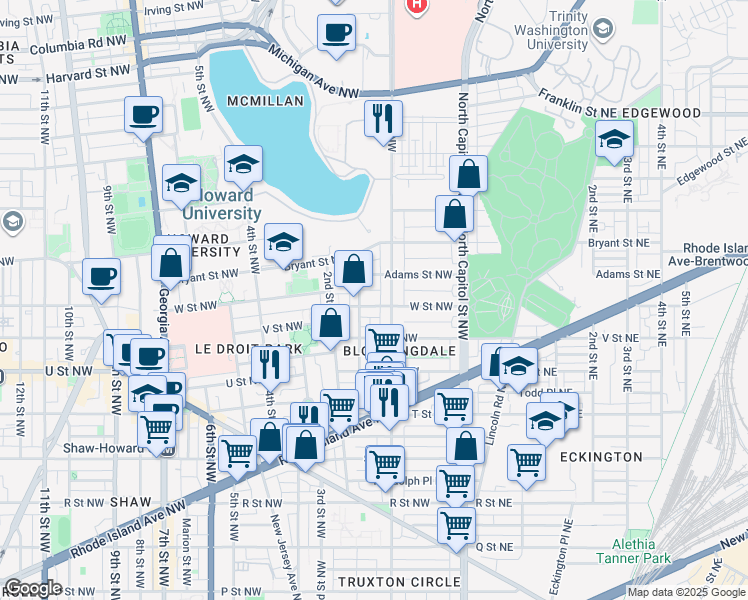 map of restaurants, bars, coffee shops, grocery stores, and more near 101 Independence Avenue Southeast in Washington