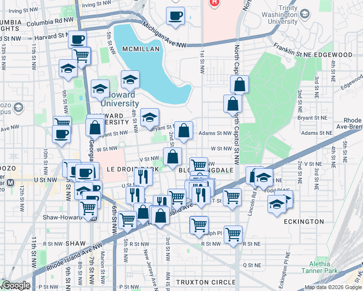 map of restaurants, bars, coffee shops, grocery stores, and more near 101 Independence Avenue Southeast in Washington
