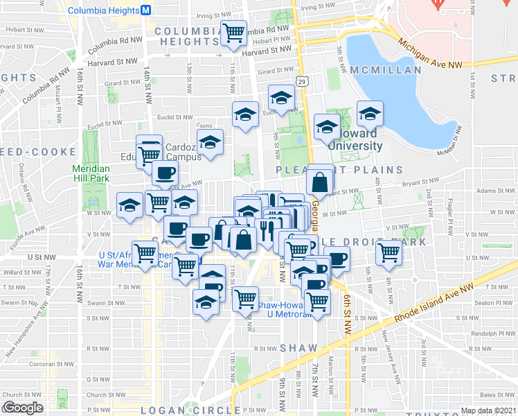 map of restaurants, bars, coffee shops, grocery stores, and more near 101 Independence Avenue Southeast in Washington