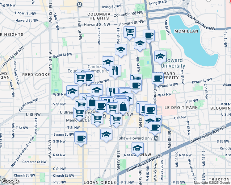 map of restaurants, bars, coffee shops, grocery stores, and more near 101 Independence Avenue Southeast in Washington