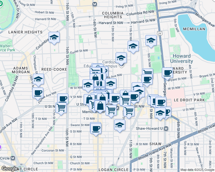 map of restaurants, bars, coffee shops, grocery stores, and more near 101 Independence Avenue Southeast in Washington