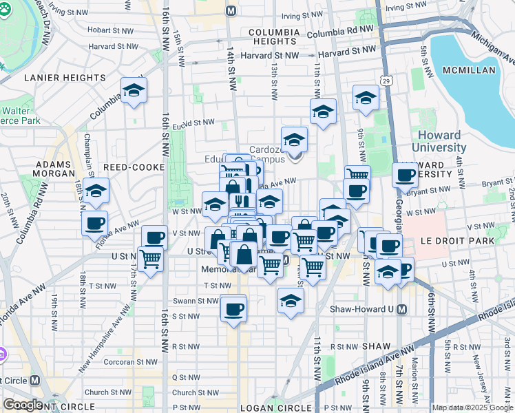 map of restaurants, bars, coffee shops, grocery stores, and more near 101 Independence Avenue Southeast in Washington