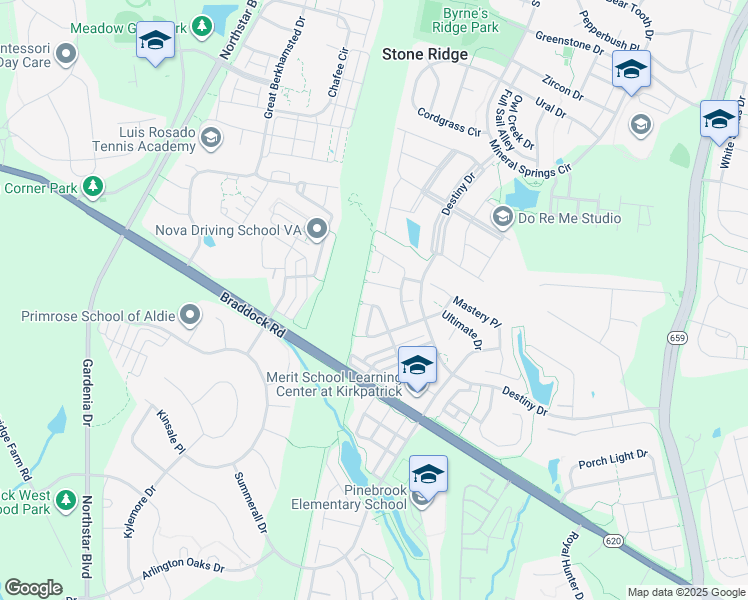 map of restaurants, bars, coffee shops, grocery stores, and more near 25246 Curiosity Square in Aldie