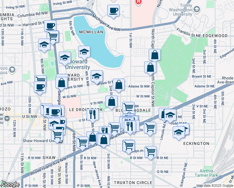 map of restaurants, bars, coffee shops, grocery stores, and more near 101 Independence Avenue Southeast in Washington
