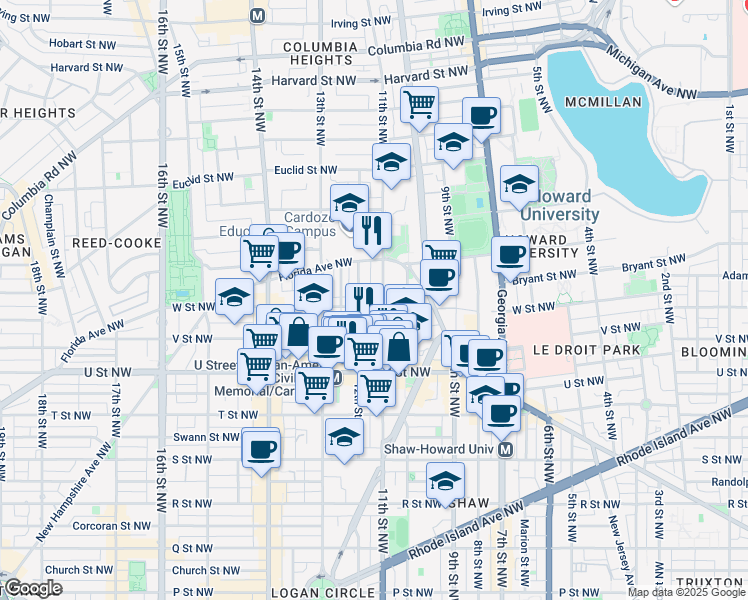 map of restaurants, bars, coffee shops, grocery stores, and more near 101 Independence Avenue Southeast in Washington