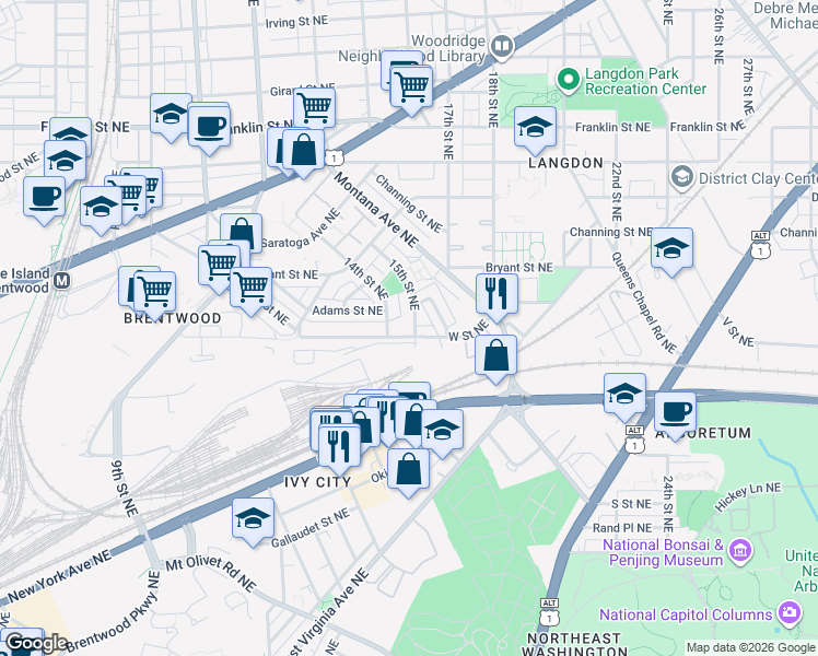 map of restaurants, bars, coffee shops, grocery stores, and more near 101 Independence Avenue Southeast in Washington
