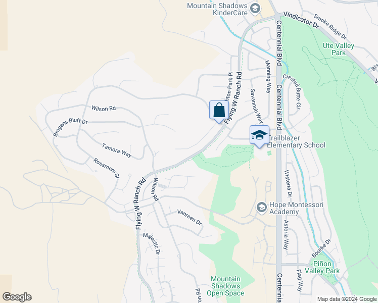 map of restaurants, bars, coffee shops, grocery stores, and more near 6065 Ashton Park Place in Colorado Springs