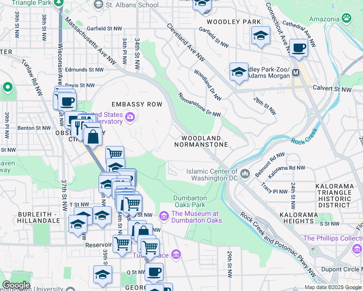map of restaurants, bars, coffee shops, grocery stores, and more near 3100 Massachusetts Avenue Northwest in Washington