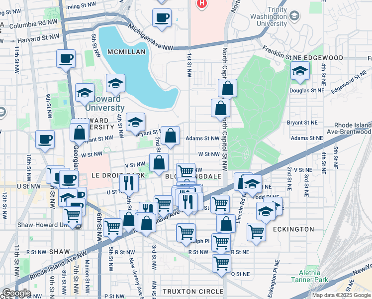 map of restaurants, bars, coffee shops, grocery stores, and more near 101 Independence Avenue Southeast in Washington