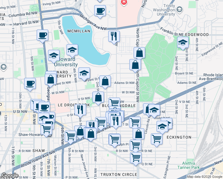 map of restaurants, bars, coffee shops, grocery stores, and more near 101 Independence Avenue Southeast in Washington