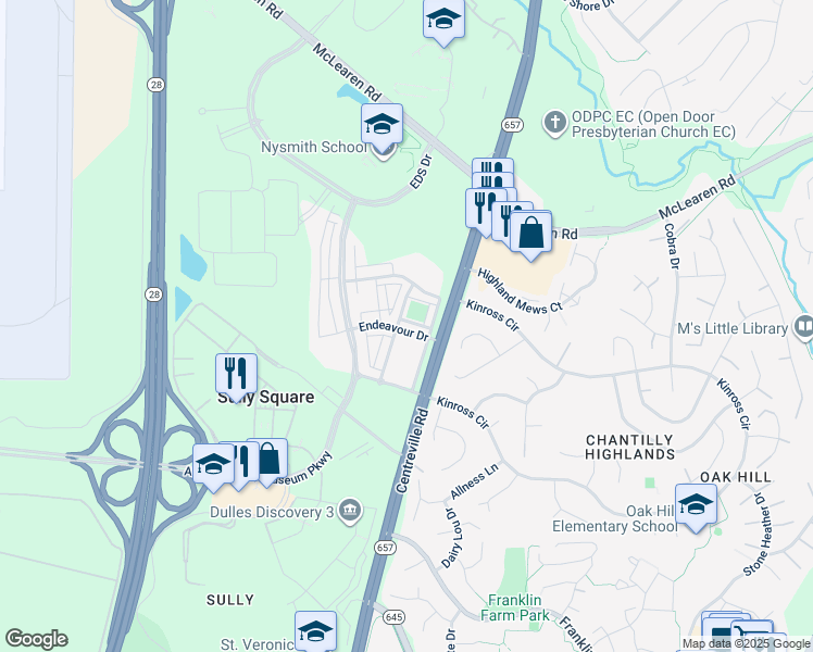 map of restaurants, bars, coffee shops, grocery stores, and more near 13688 Endeavour Drive in Herndon