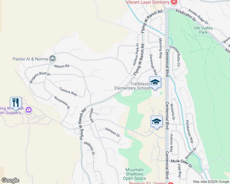 map of restaurants, bars, coffee shops, grocery stores, and more near 6065 Ashton Park Place in Colorado Springs