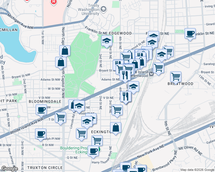 map of restaurants, bars, coffee shops, grocery stores, and more near 230 Rhode Island Avenue Northeast in Washington