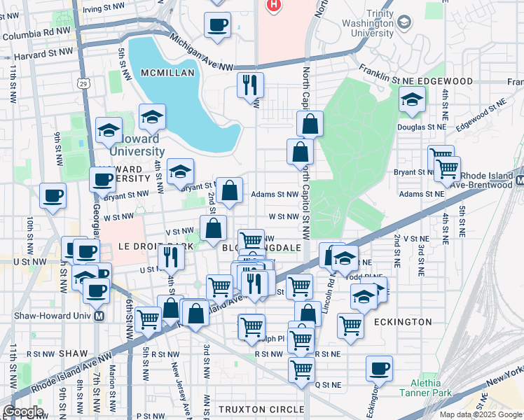 map of restaurants, bars, coffee shops, grocery stores, and more near 101 Independence Avenue Southeast in Washington