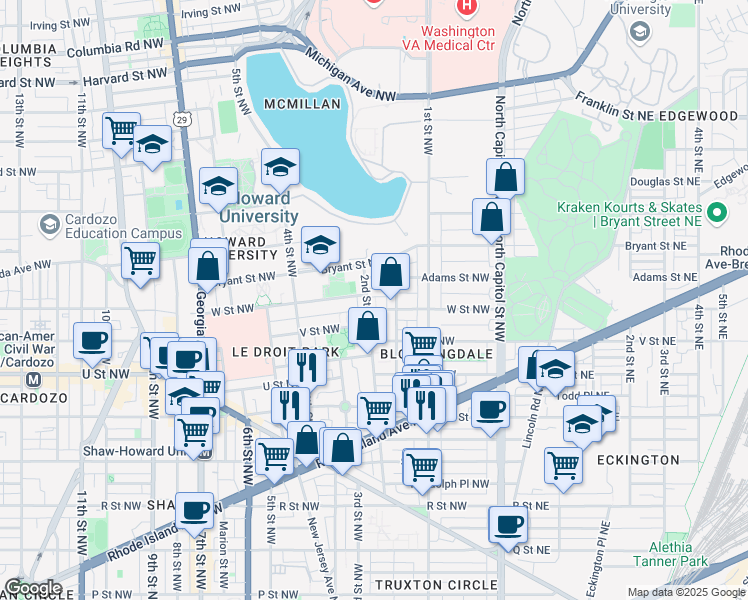 map of restaurants, bars, coffee shops, grocery stores, and more near 101 Independence Avenue Southeast in Washington