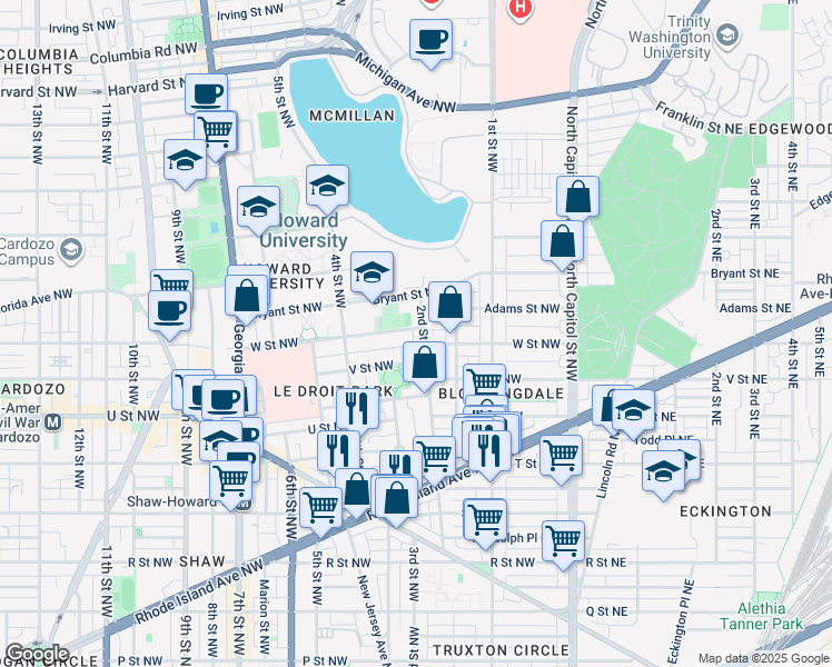 map of restaurants, bars, coffee shops, grocery stores, and more near 101 Independence Avenue Southeast in Washington