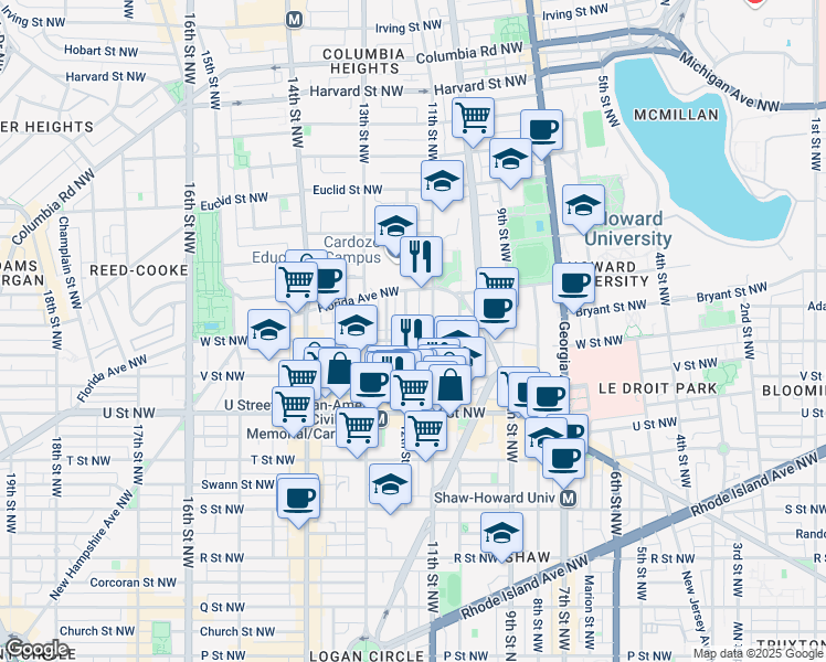 map of restaurants, bars, coffee shops, grocery stores, and more near 101 Independence Avenue Southeast in Washington