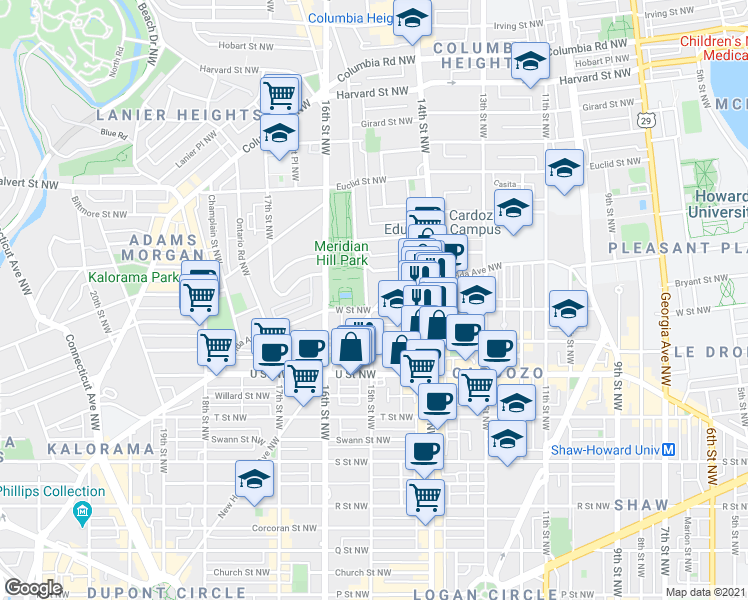 map of restaurants, bars, coffee shops, grocery stores, and more near 101 Independence Avenue Southeast in Washington