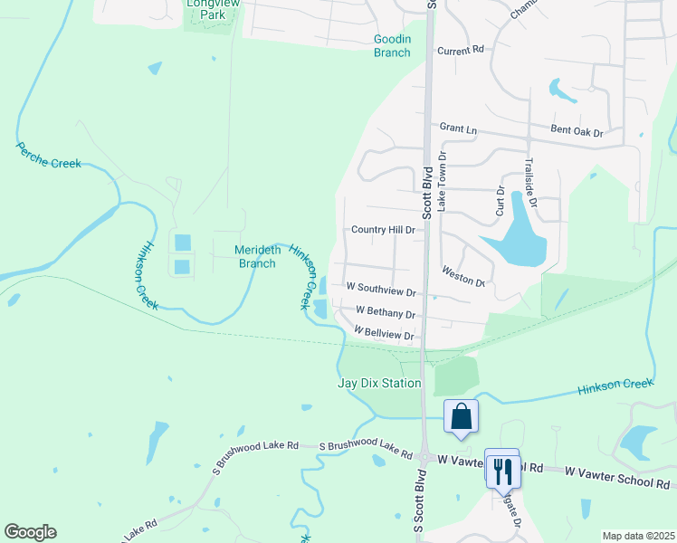 map of restaurants, bars, coffee shops, grocery stores, and more near 4620 West Southview Drive in Columbia