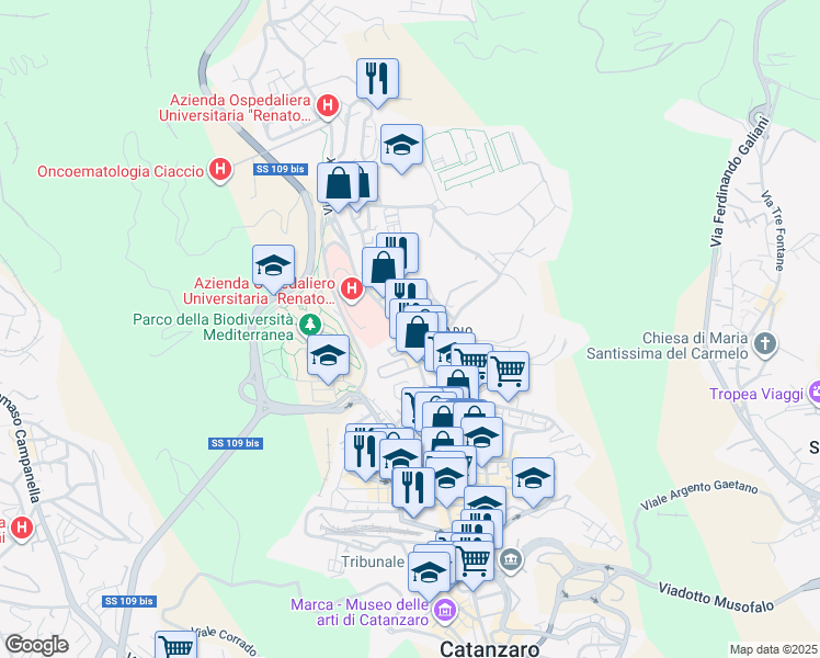 map of restaurants, bars, coffee shops, grocery stores, and more near 18 Strada St. 18 in Catanzaro