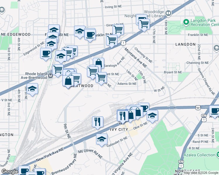 map of restaurants, bars, coffee shops, grocery stores, and more near 101 Independence Avenue Southeast in Washington