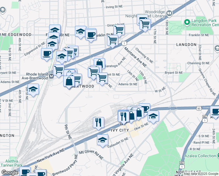 map of restaurants, bars, coffee shops, grocery stores, and more near 101 Independence Avenue Southeast in Washington
