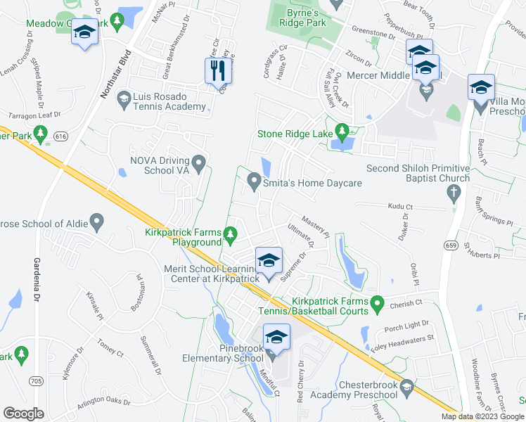 map of restaurants, bars, coffee shops, grocery stores, and more near 41836 Proverbial Terrace in Aldie