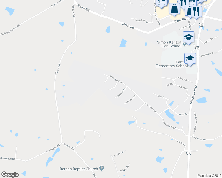 map of restaurants, bars, coffee shops, grocery stores, and more near 11558 Bunker Hill Court in Independence