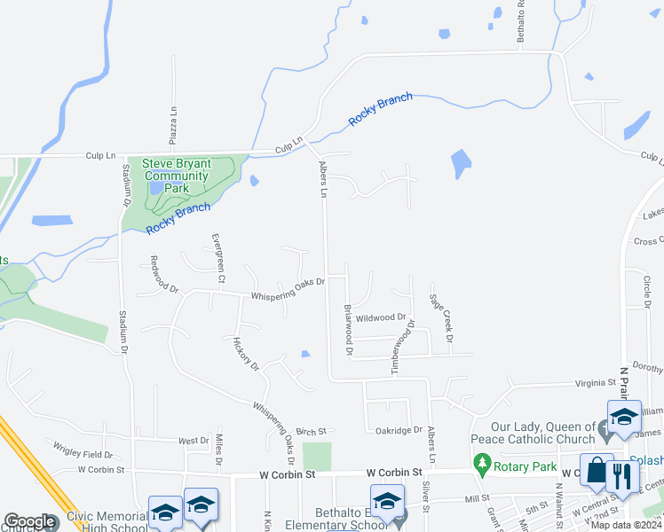 map of restaurants, bars, coffee shops, grocery stores, and more near 1005 Albers Lane in Bethalto
