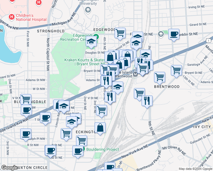 map of restaurants, bars, coffee shops, grocery stores, and more near 101 Independence Avenue Southeast in Washington