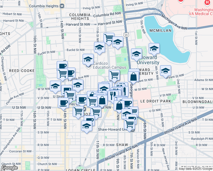 map of restaurants, bars, coffee shops, grocery stores, and more near 101 Independence Avenue Southeast in Washington