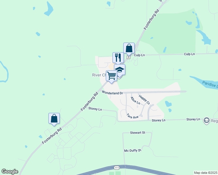 map of restaurants, bars, coffee shops, grocery stores, and more near 4624 Wonderland Drive in Alton