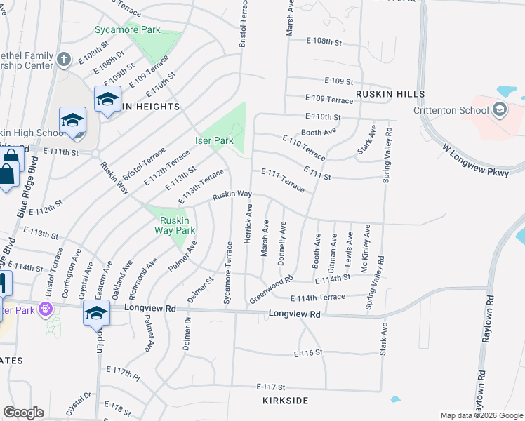 map of restaurants, bars, coffee shops, grocery stores, and more near 11216 Marsh Avenue in Kansas City