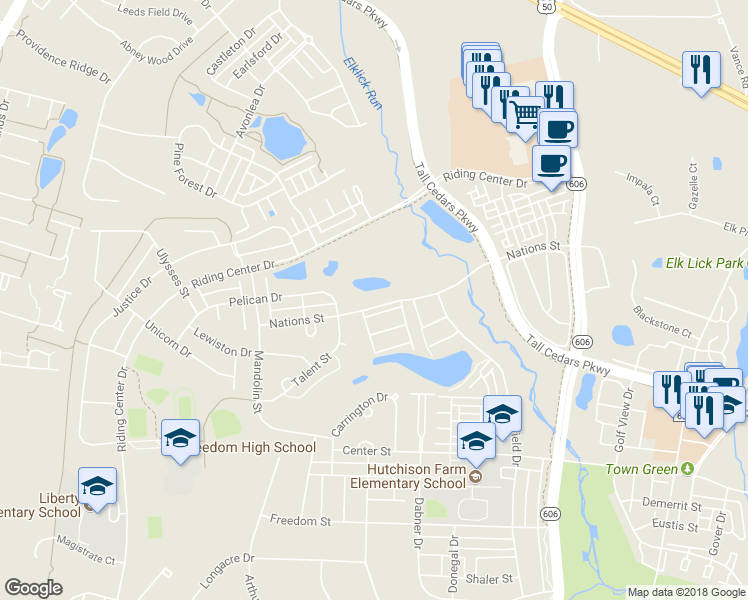 map of restaurants, bars, coffee shops, grocery stores, and more near 42658 Nations Street in South Riding