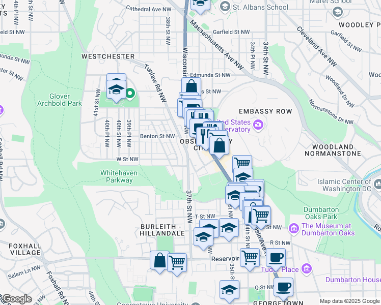map of restaurants, bars, coffee shops, grocery stores, and more near 2139 Tunlaw Road Northwest in Washington