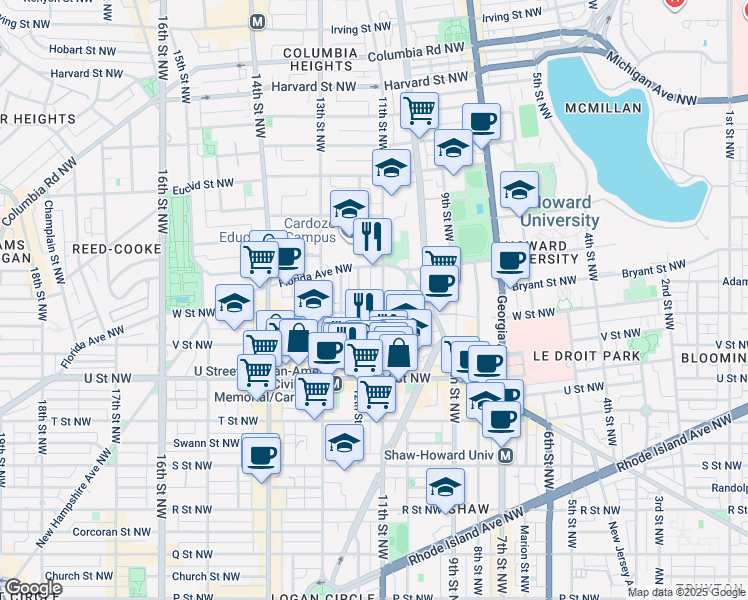 map of restaurants, bars, coffee shops, grocery stores, and more near 101 Independence Avenue Southeast in Washington