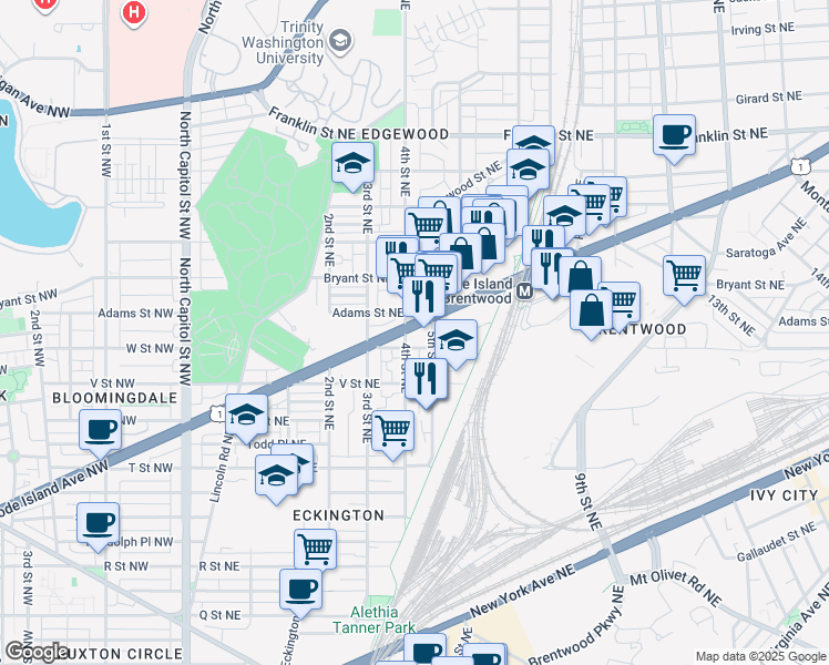 map of restaurants, bars, coffee shops, grocery stores, and more near 101 Independence Avenue Southeast in Washington