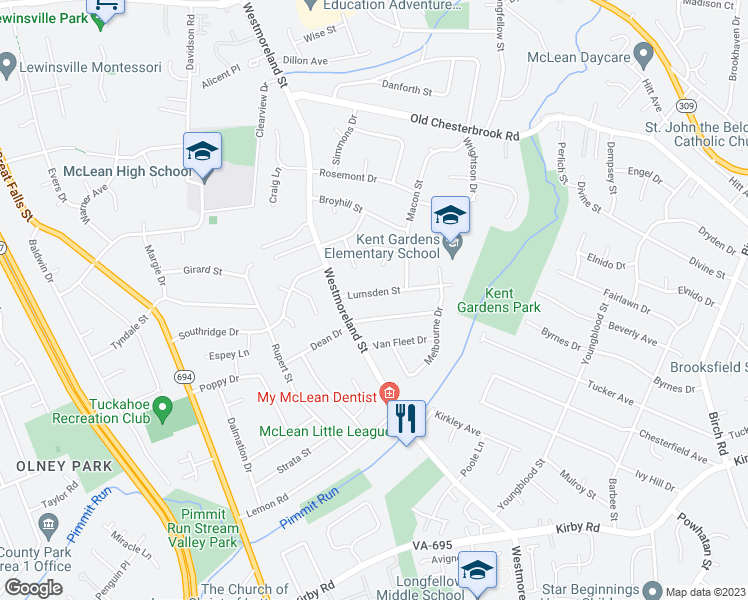 map of restaurants, bars, coffee shops, grocery stores, and more near 6809 Lumsden Street in McLean