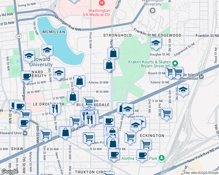 map of restaurants, bars, coffee shops, grocery stores, and more near 101 Independence Avenue Southeast in Washington