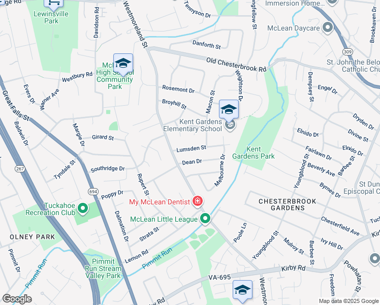map of restaurants, bars, coffee shops, grocery stores, and more near 6809 Lumsden Street in McLean