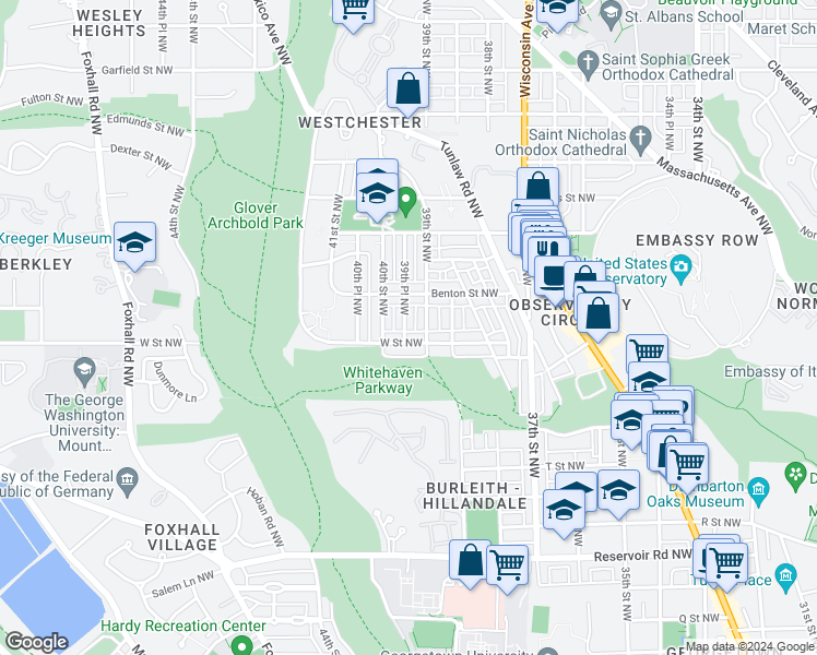 map of restaurants, bars, coffee shops, grocery stores, and more near 2213 39th Place Northwest in Washington