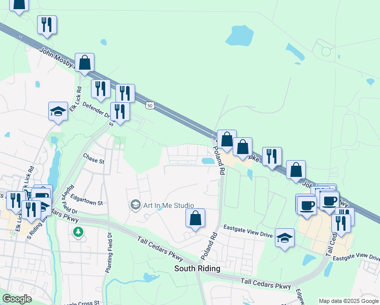 map of restaurants, bars, coffee shops, grocery stores, and more near 25230 Orchard View Terrace in Chantilly